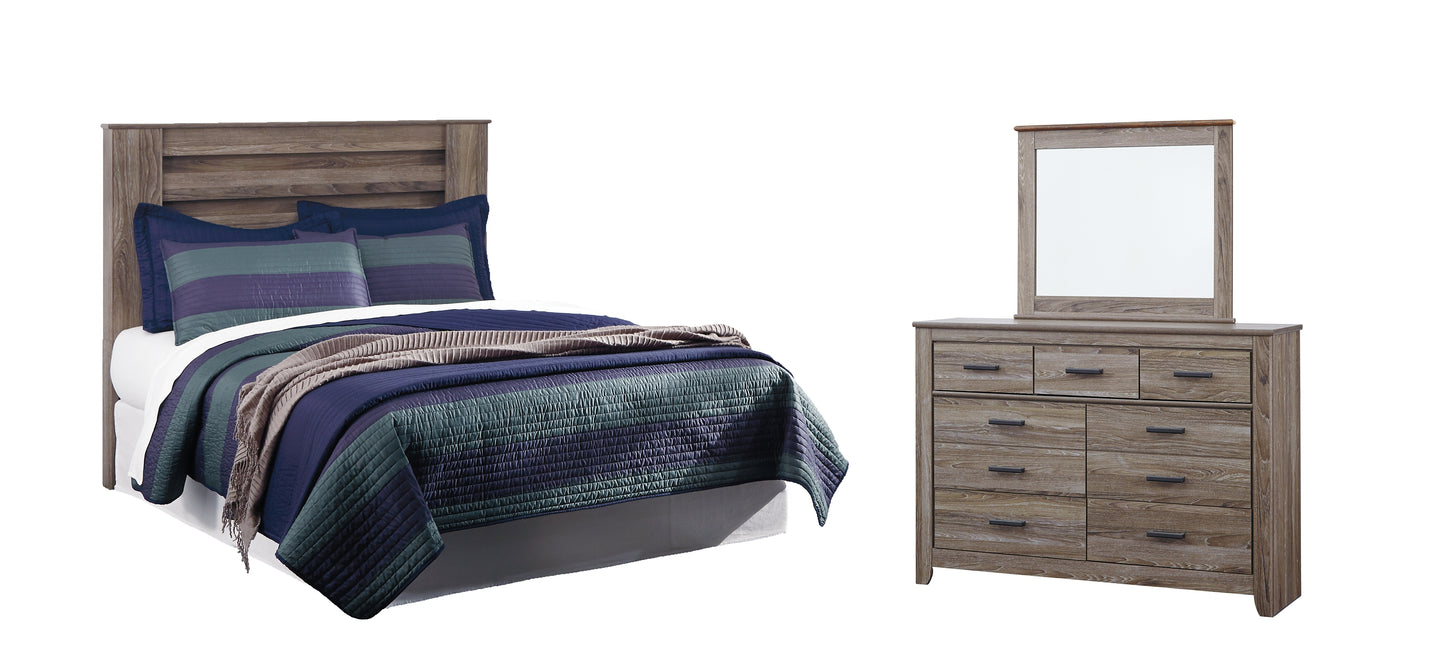 Zelen Queen/Full Panel Headboard with Mirrored Dresser