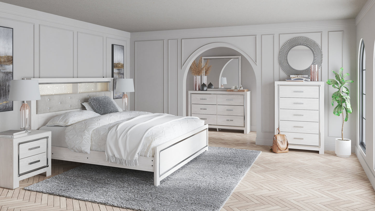 Altyra King Bookcase Headboard with Mirrored Dresser, Chest and 2 Nightstands