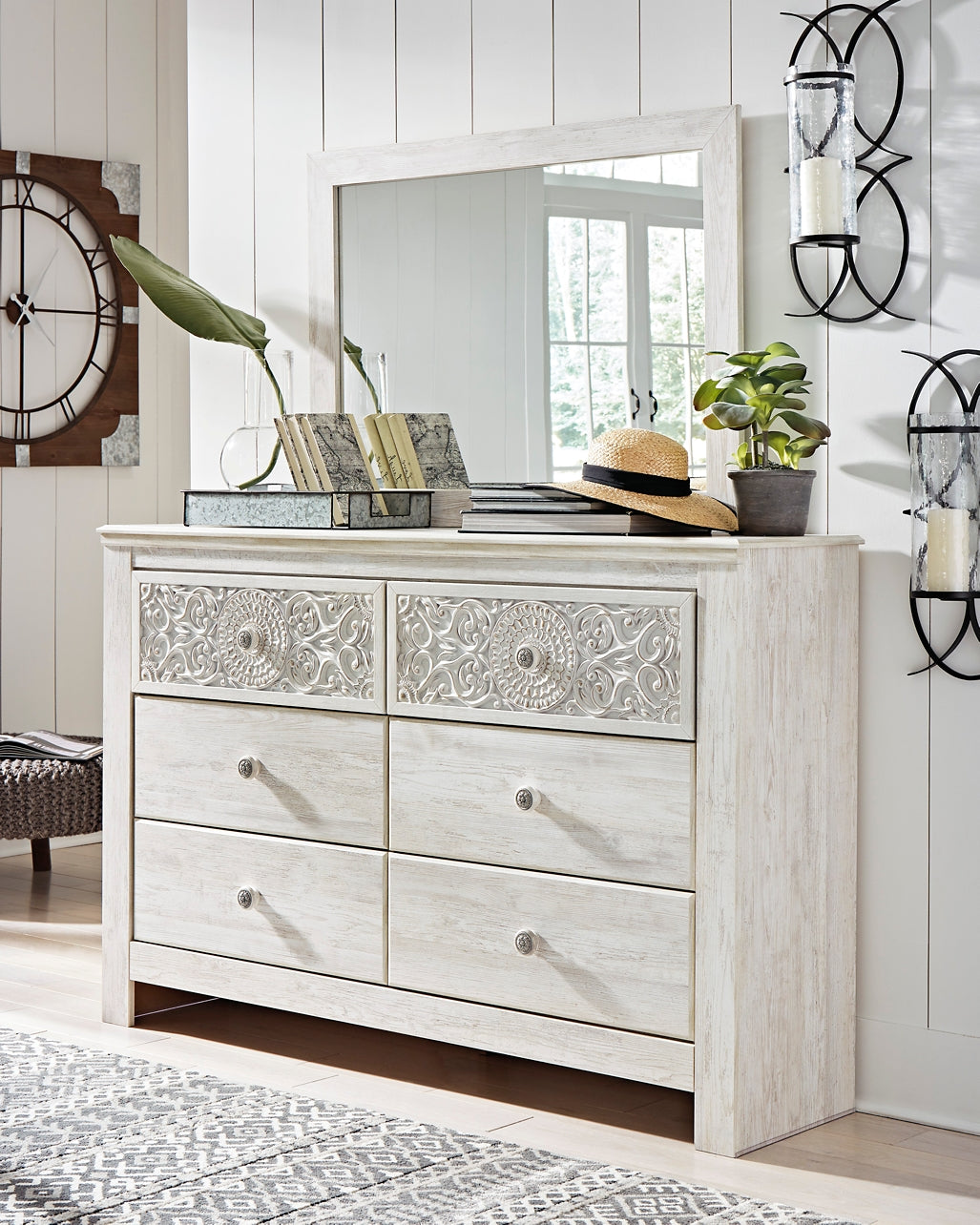 Paxberry Queen Panel Bed with Mirrored Dresser, Chest and Nightstand