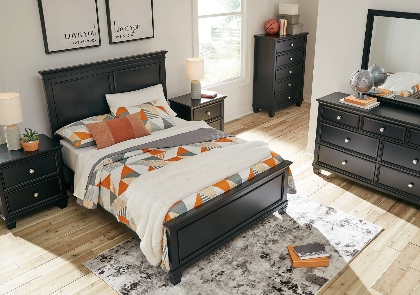 Lanolee Full Panel Bed with Mirrored Dresser, Chest and 2 Nightstands