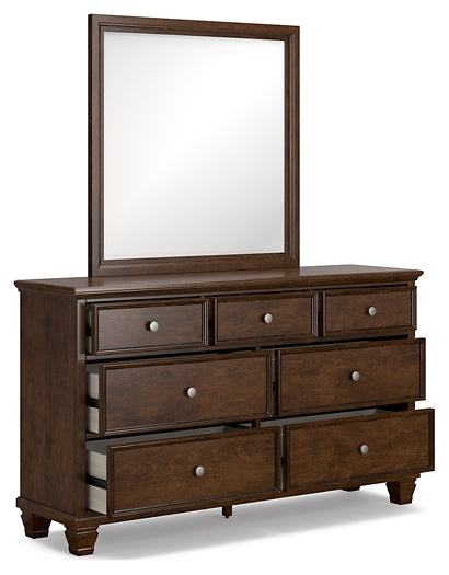 Danabrin California King Panel Bed with Mirrored Dresser and Nightstand