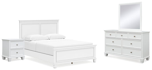 Fortman Queen Panel Bed with Mirrored Dresser and Nightstand