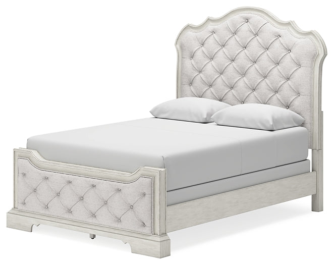 Arlendyne Queen Upholstered Bed with Mirrored Dresser and Nightstand