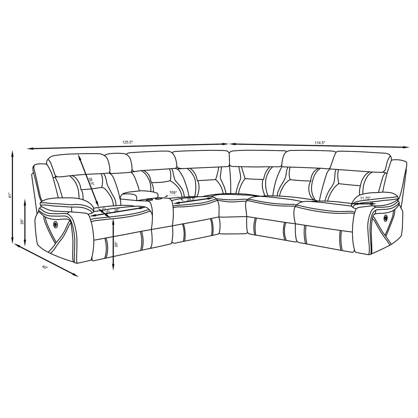 Higgins Upholstered Power Reclining Sectional Sofa Grey