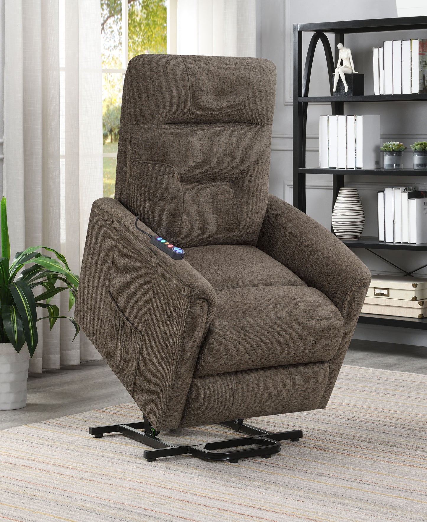 Henrietta Upholstered Power Lift Massage Chair Brown