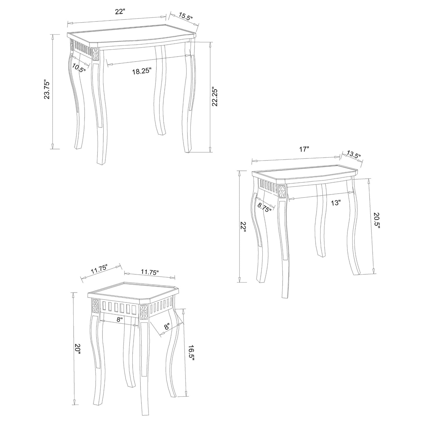 Daphne 3-piece Rectangular Wood Nesting Table Set Warm Brown