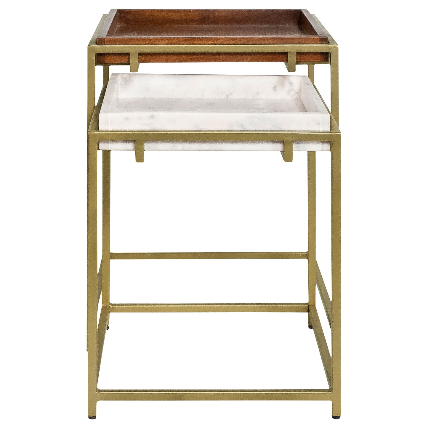 Bolden 2-Piece Wood and Marble Top Nesting Table Set Gold