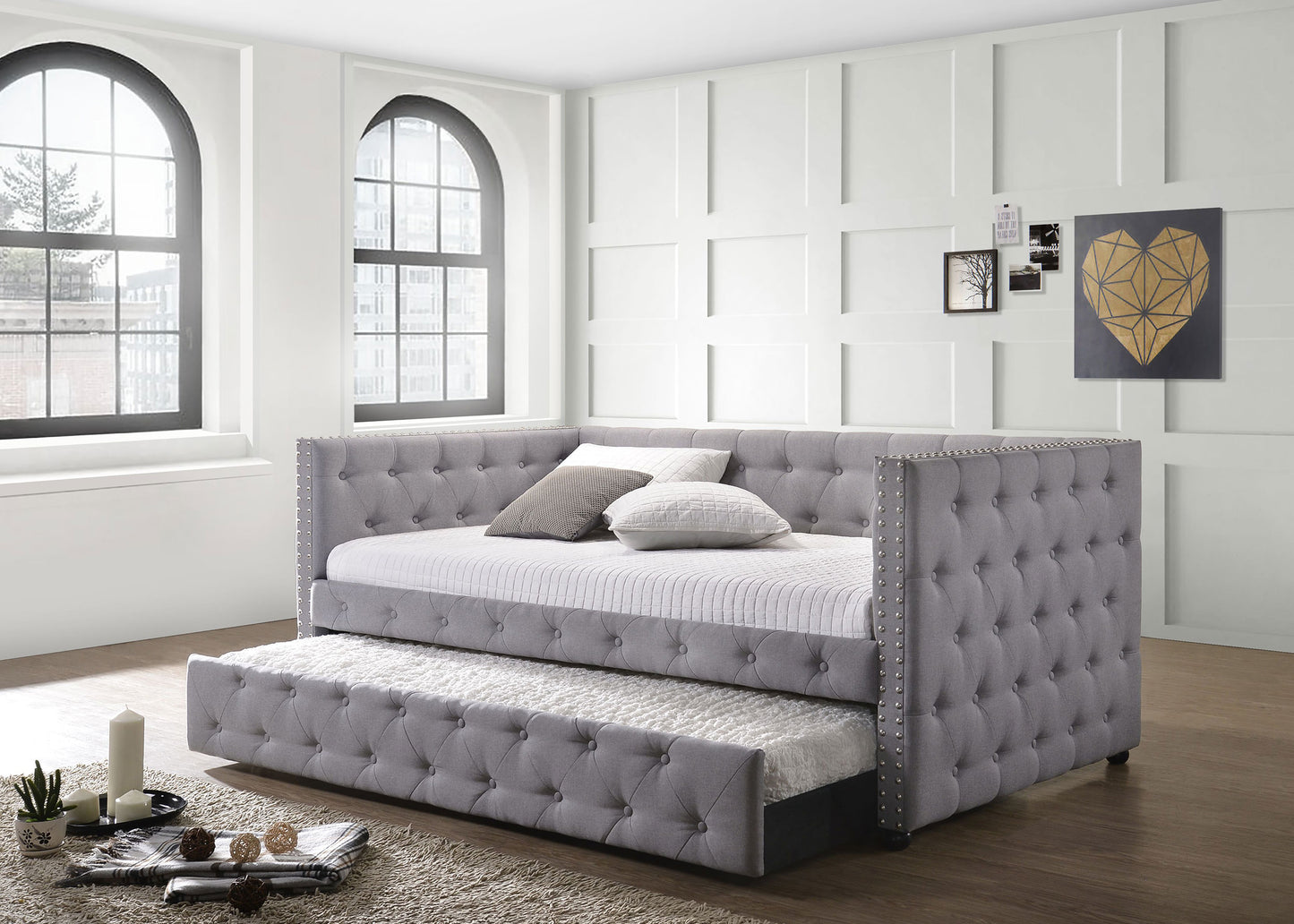 Mockern Upholstered Twin Daybed with Trundle Grey