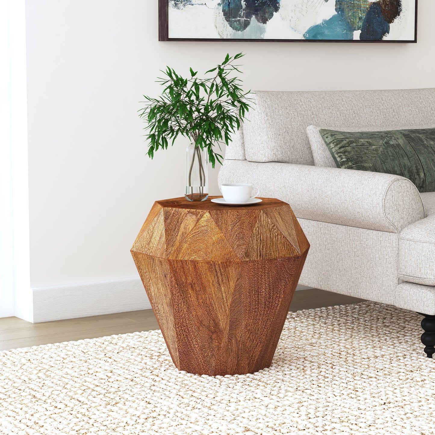 Jacinto Octagonal Solid Mango Wood Side Table Natural Brown