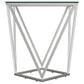 Brittania Square Glass Top Geometric End Table Nickel