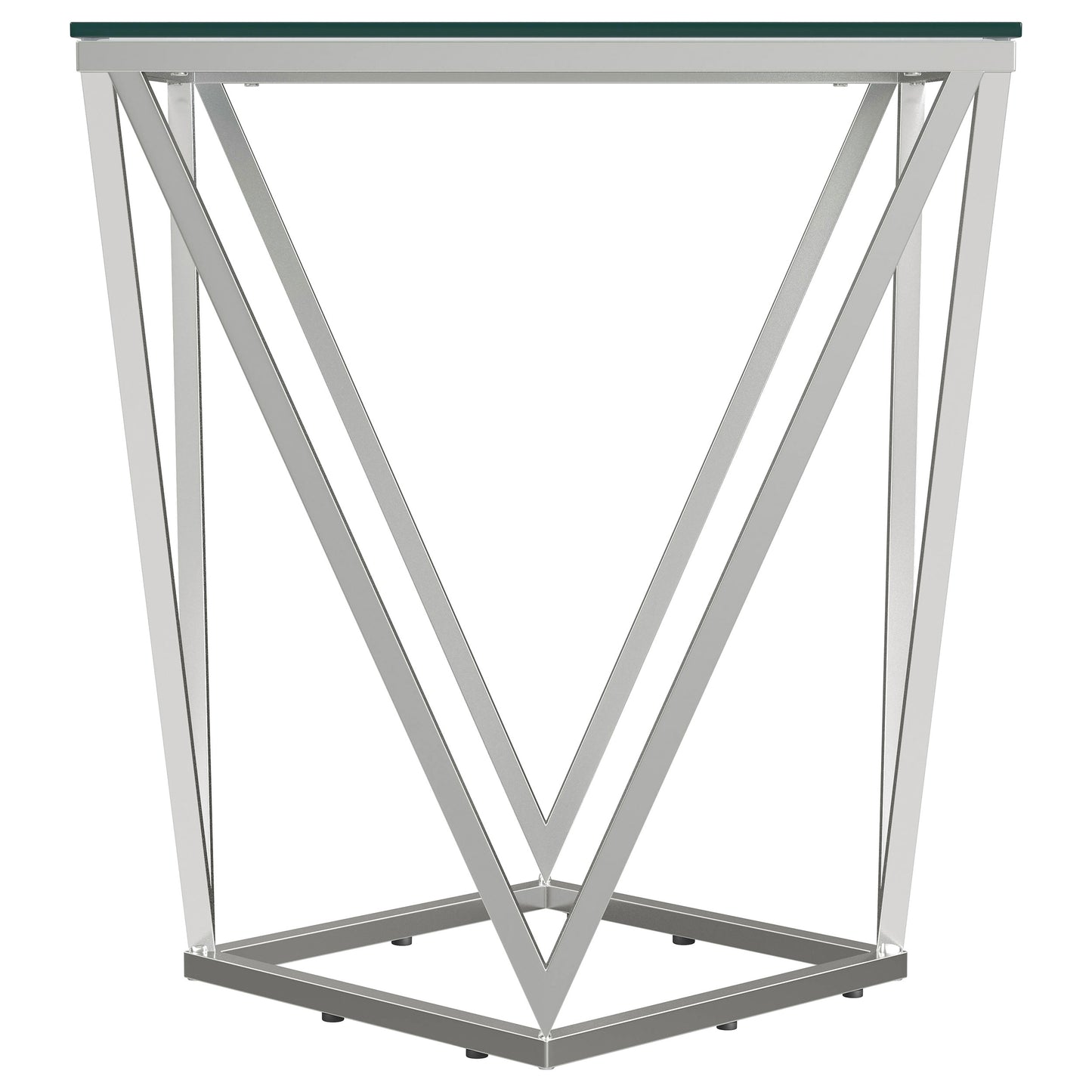 Brittania Square Glass Top Geometric End Table Nickel