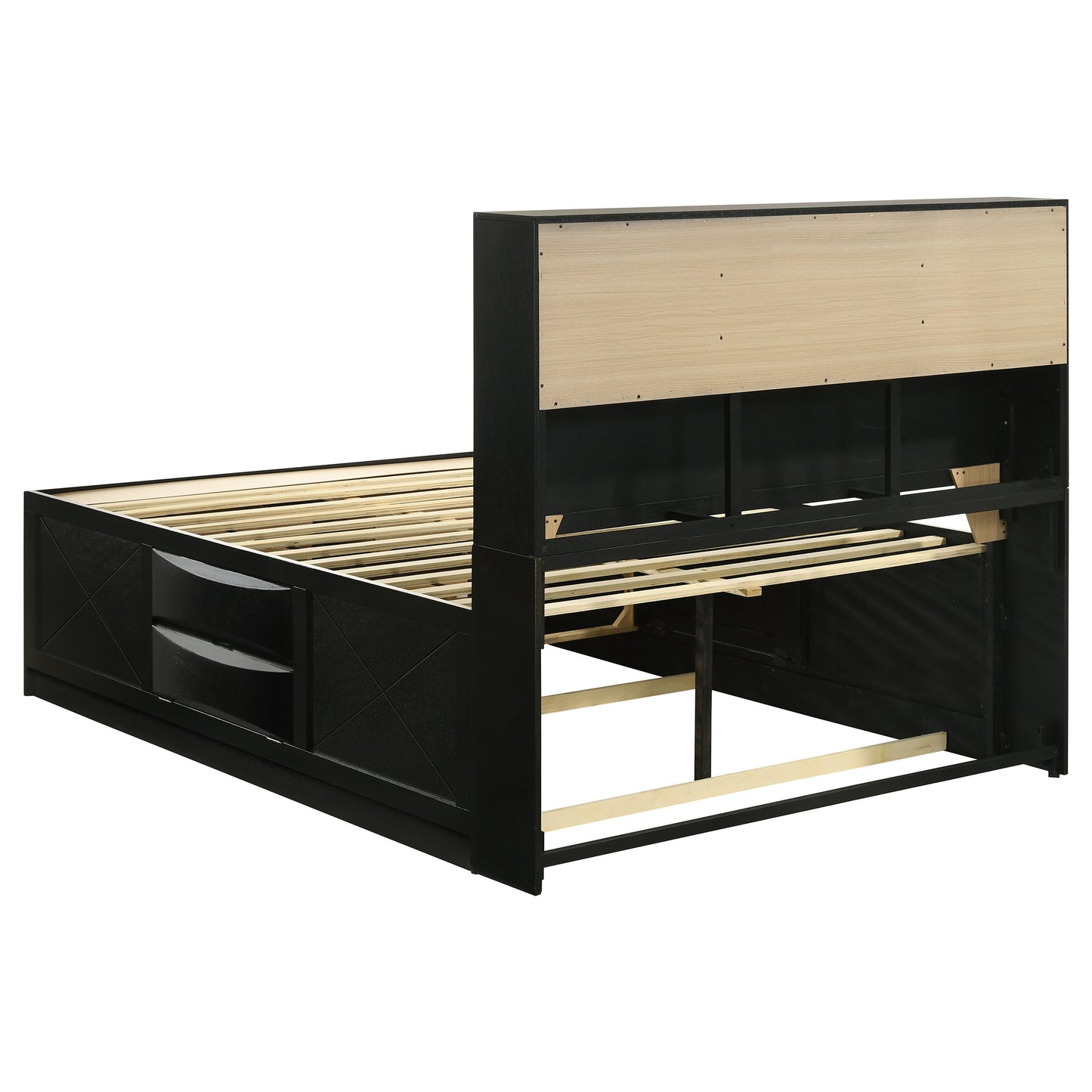 Briana Wood Queen Storage Bookcase Bed Black